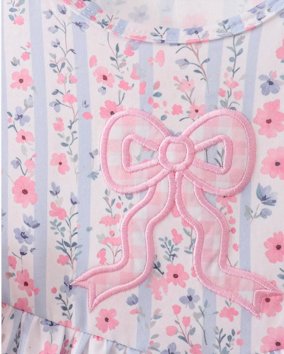 Pink Floral Bow Applique Bow Dress 12 Months