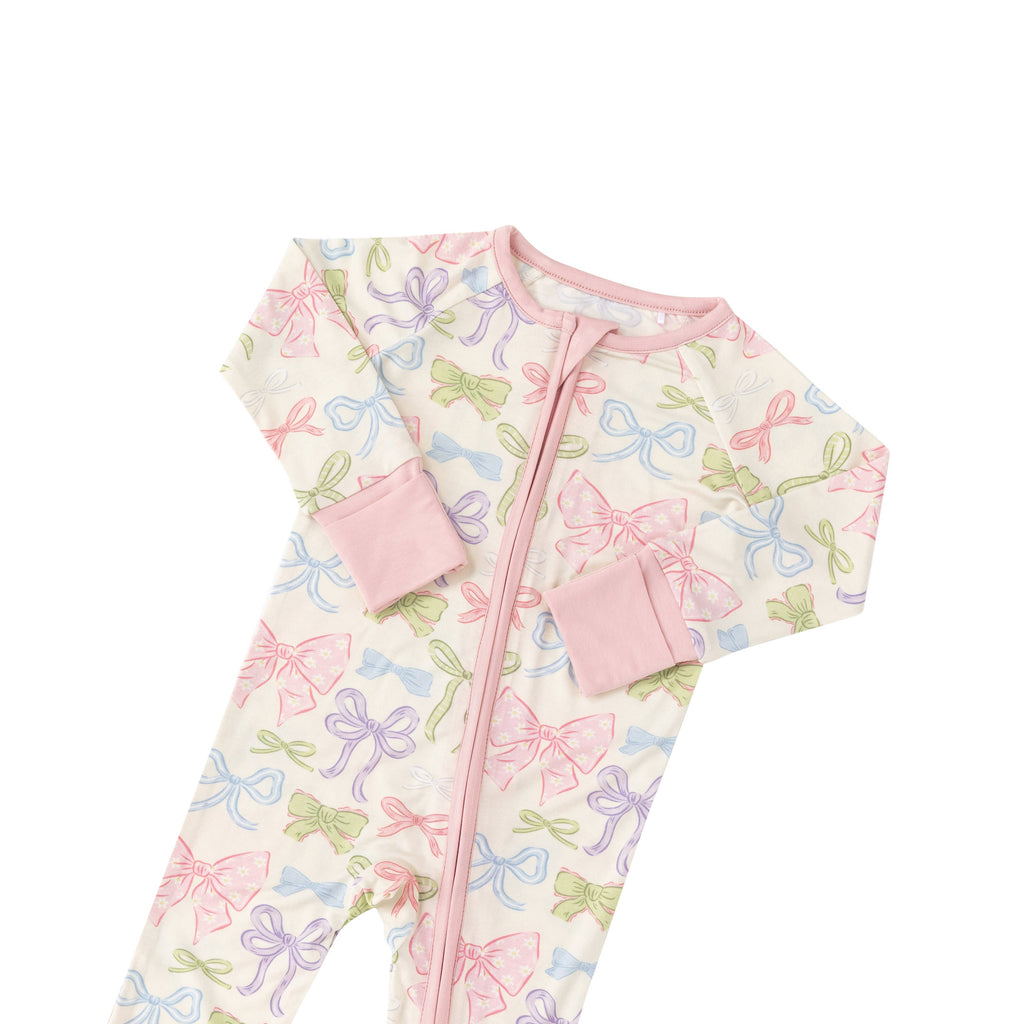 Heirloom Bows (Convertible Zip Footies): 3-6M
