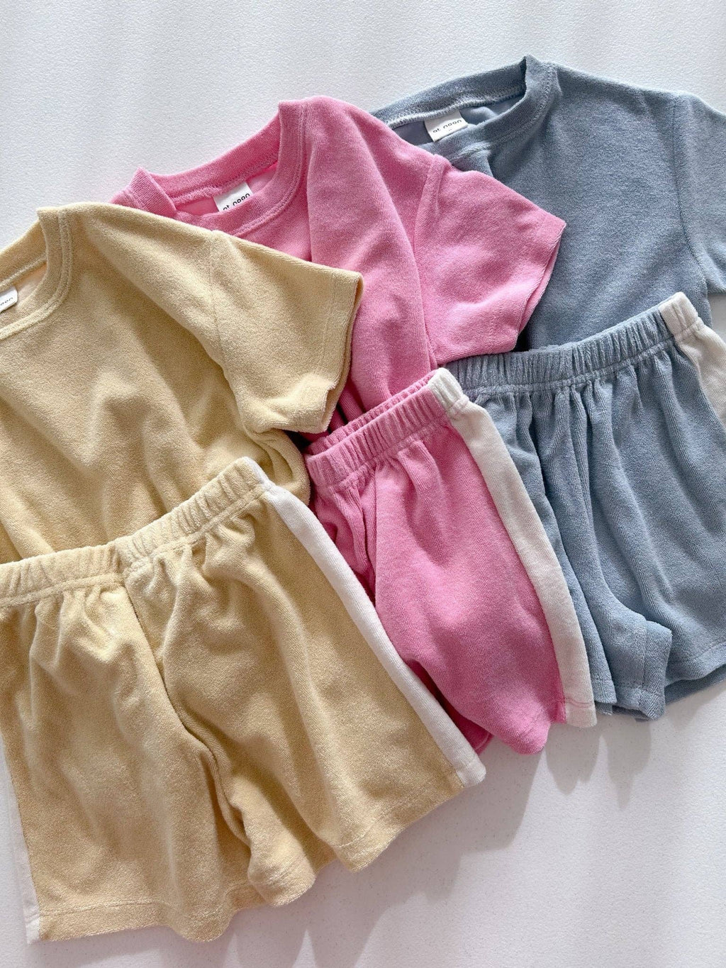 [At Noon Original Design] Kids Terry Cloth Short Sleeve Top and Shorts Set Butter: 3-4T