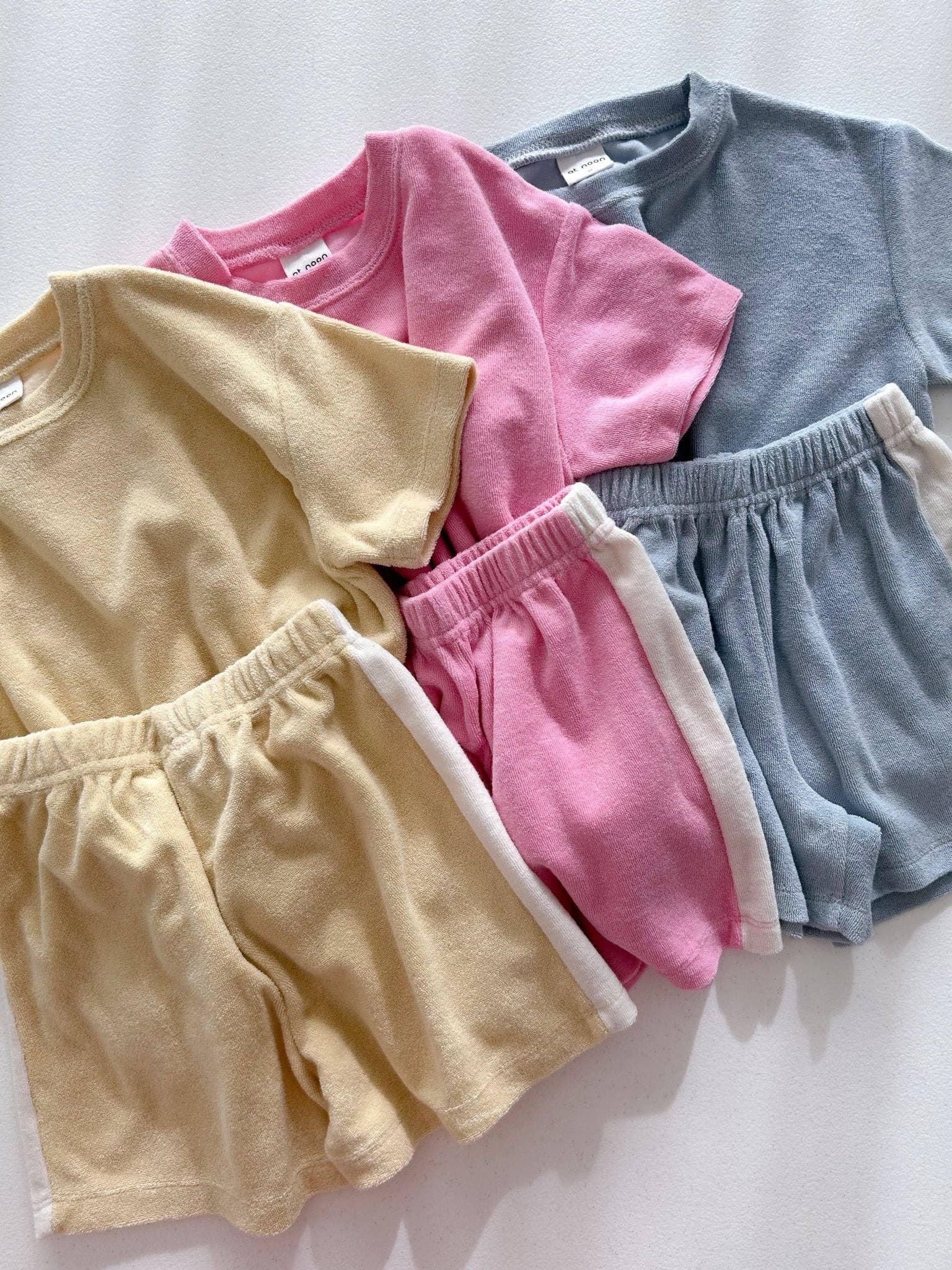 [At Noon Original Design] Kids Terry Cloth Short Sleeve Top and Shorts Set Butter: 3-4T