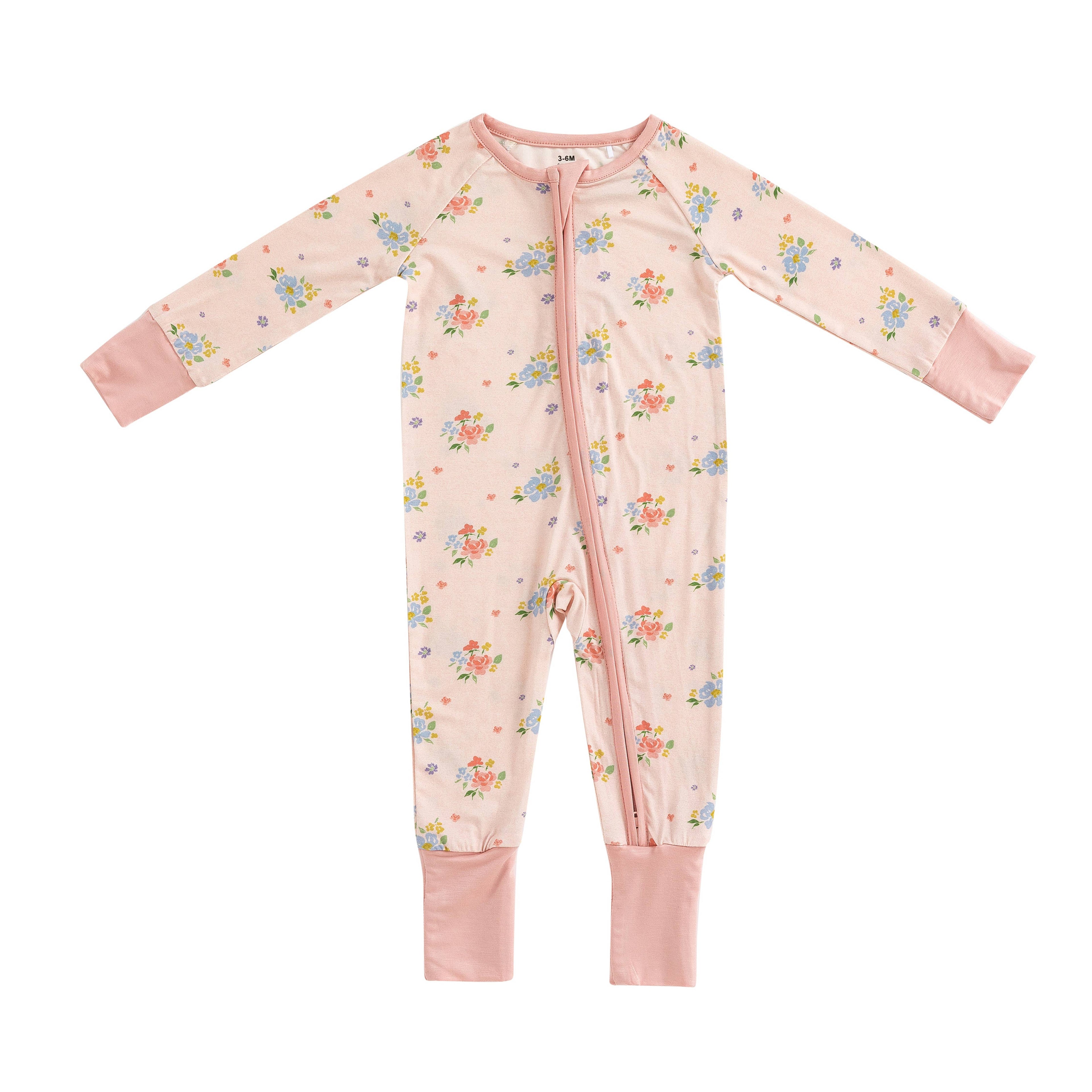 Blush Bloom (Convertible Zip Footies): 3-6M