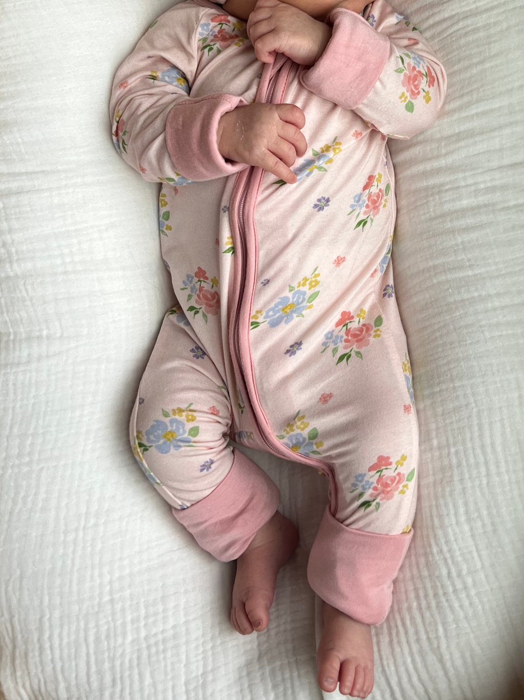 Blush Bloom (Convertible Zip Footies): 3-6M