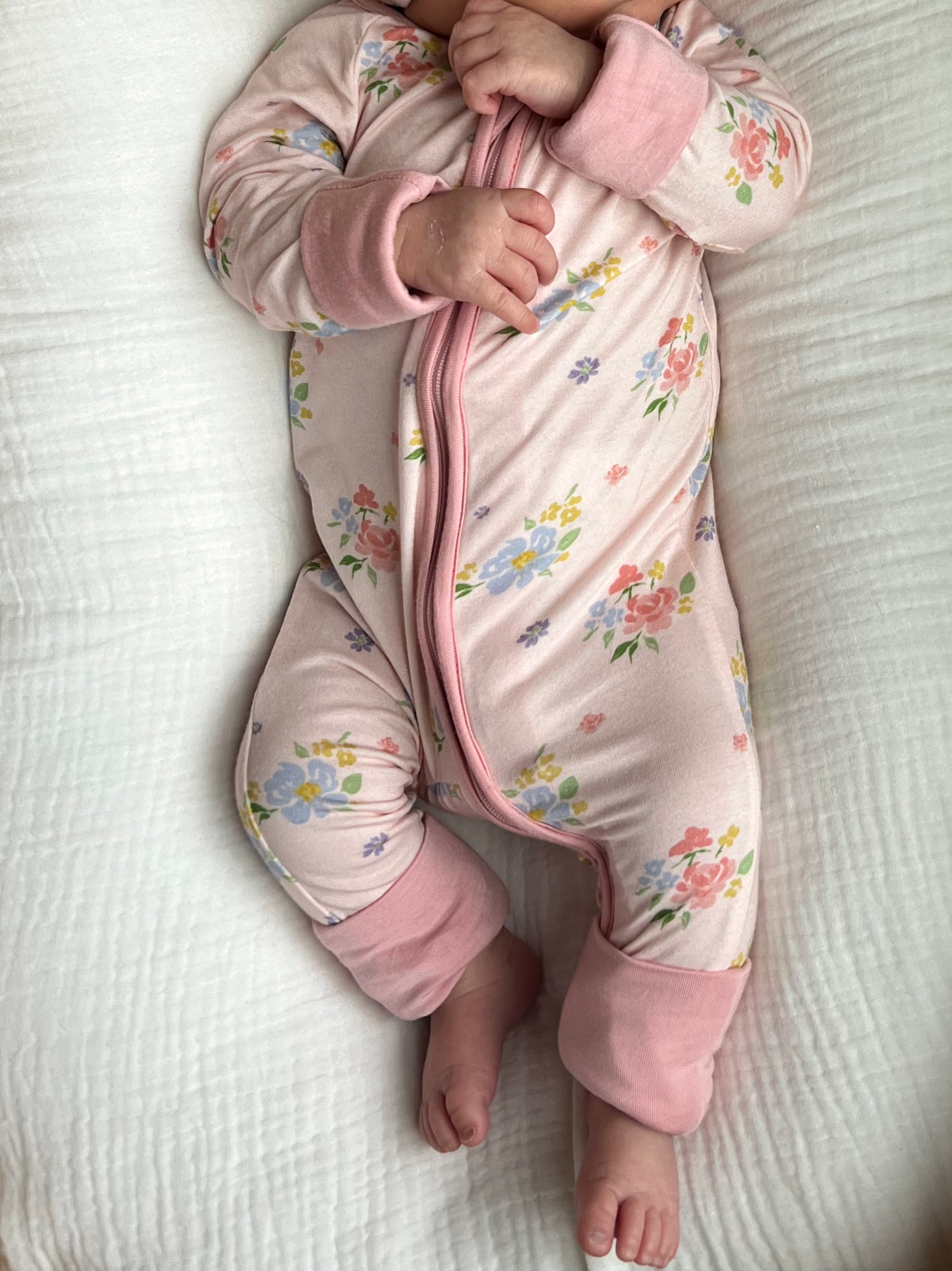 Blush Bloom (Convertible Zip Footies): 3-6M