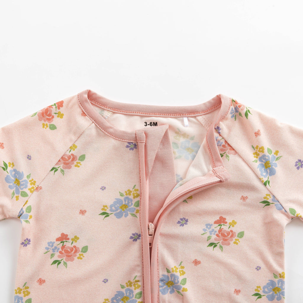 Blush Bloom (Convertible Zip Footies): 3-6M