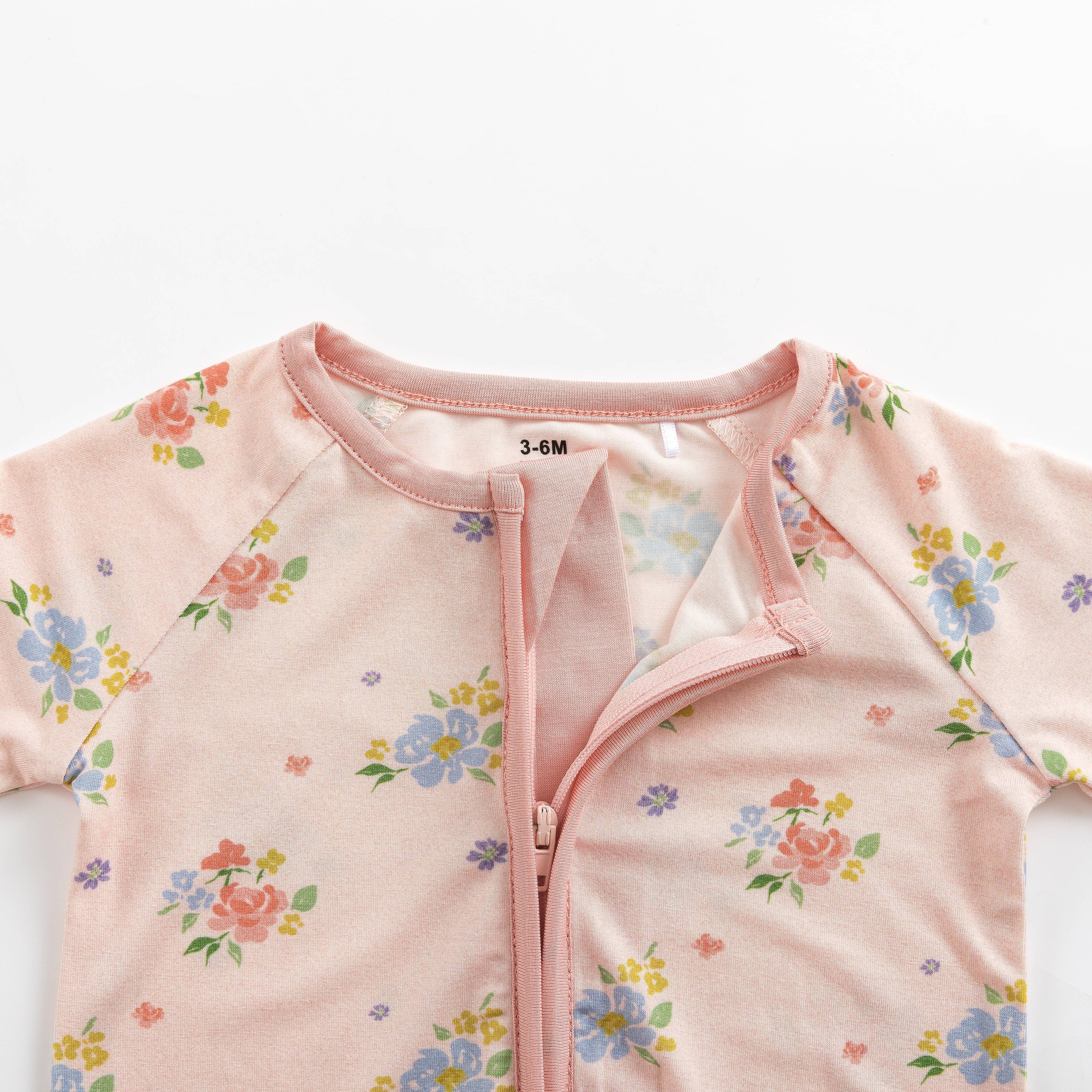 Blush Bloom (Convertible Zip Footies): 3-6M