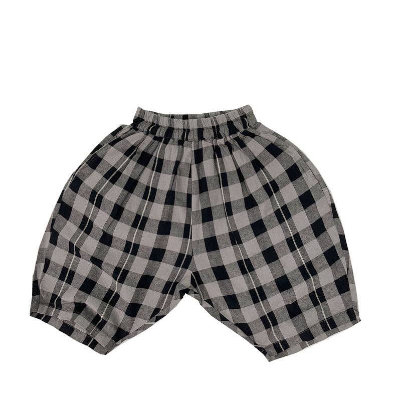 Kids' Striped Cotton Linen Loose Fit Shorts: Black Gray Check / 3-4T