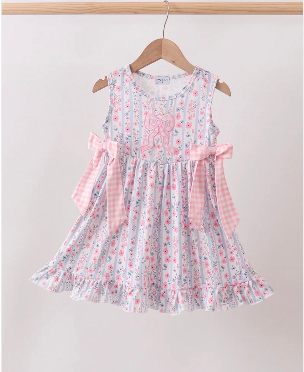 Pink Floral Bow Applique Bow Dress 12 Months