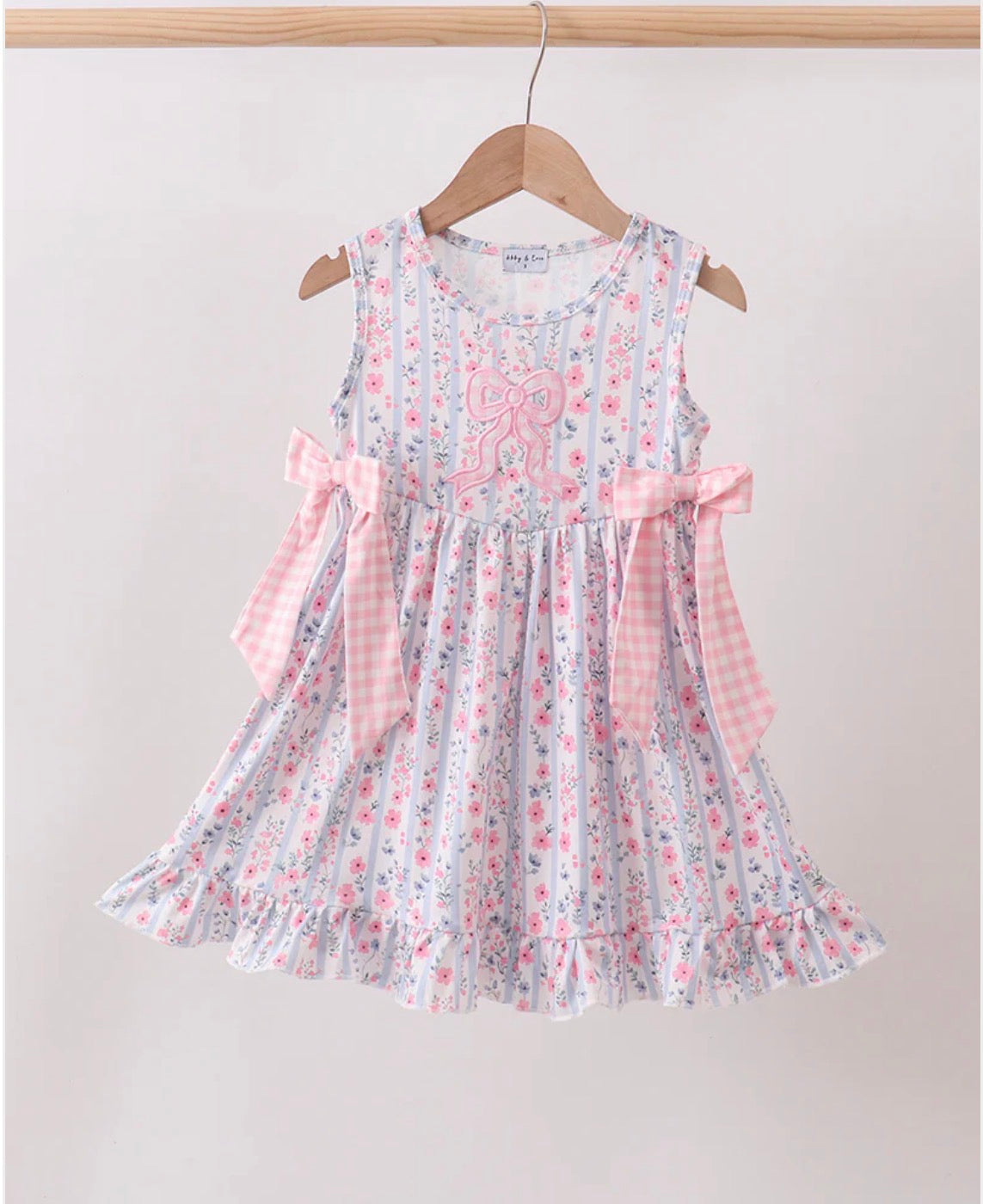 Pink Floral Bow Applique Bow Dress 12 Months