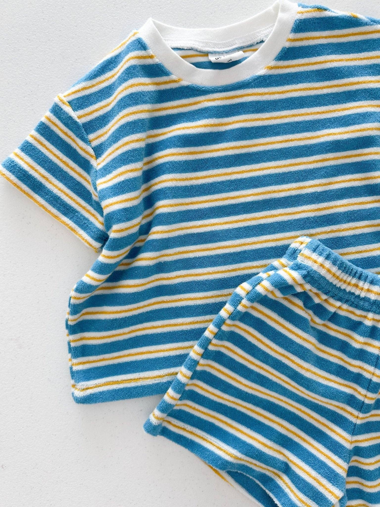 At Noon Kids Stripe Terry Cloth Short Sleeve Top and Shorts Set-4-5T