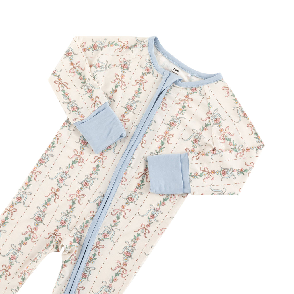 Bow Blossom (Convertible Zip Footies): 0-3M