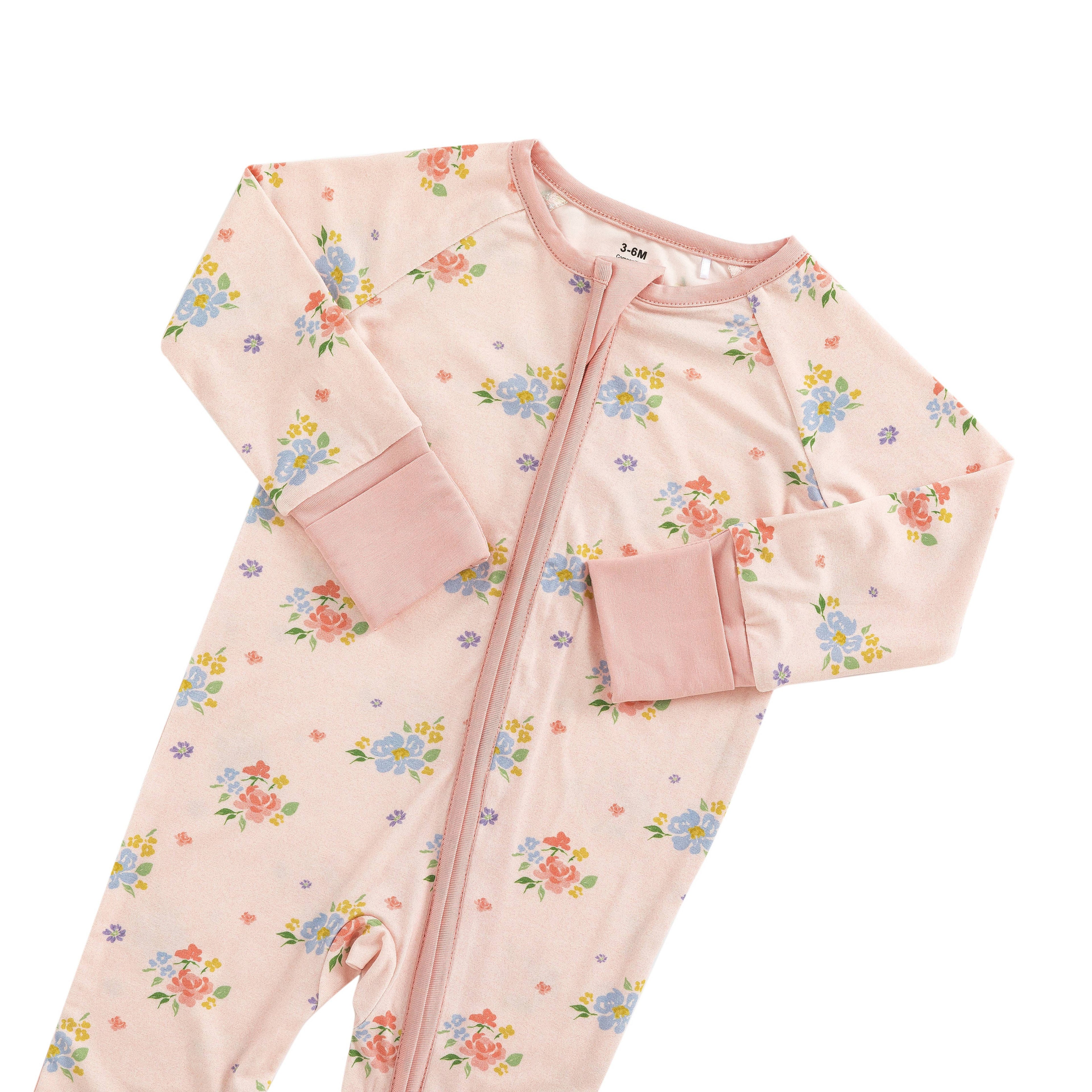 Blush Bloom (Convertible Zip Footies): 3-6M