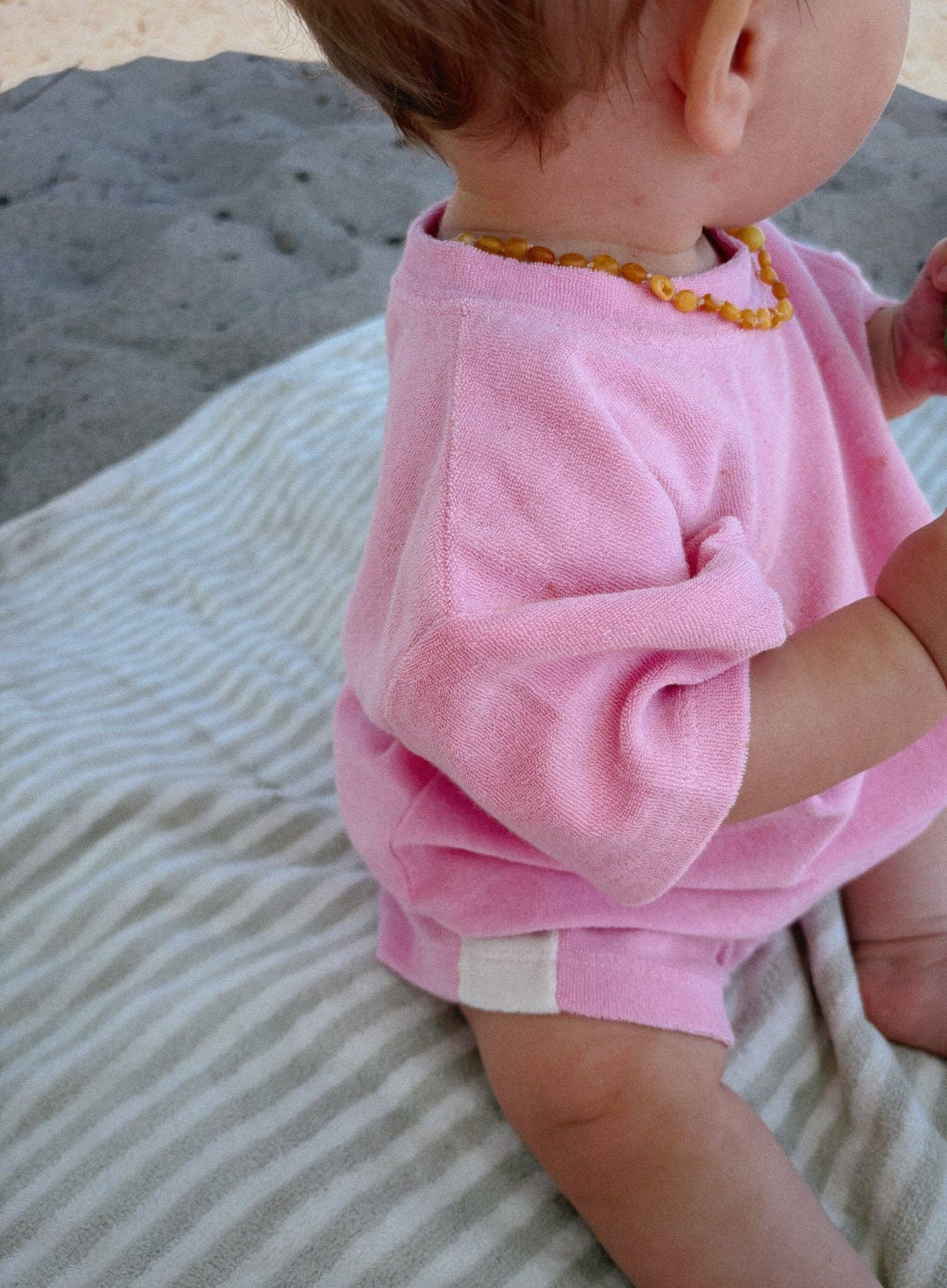 [At Noon Original Design] Kids Terry Cloth Short Sleeve Top and Shorts Set Pink: 3-4T