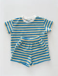 At Noon Kids Stripe Terry Cloth Short Sleeve Top and Shorts Set-4-5T