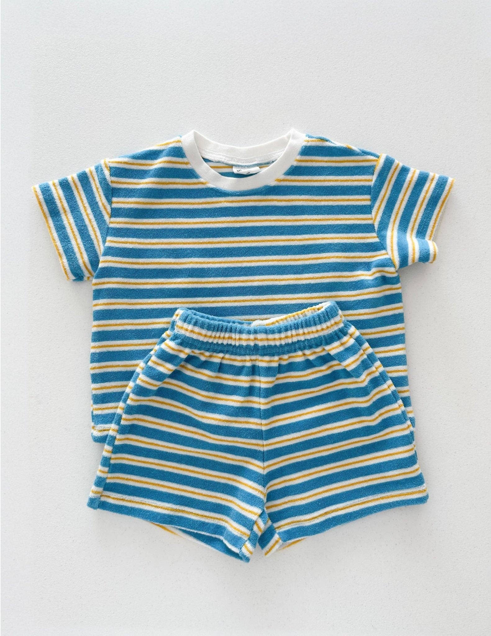 At Noon Kids Stripe Terry Cloth Short Sleeve Top and Shorts Set-4-5T
