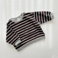[At Noon Original Design] Kids Soft French Terry Cotton Stripe Sweatshirt Brown/Grey / 4-5T
