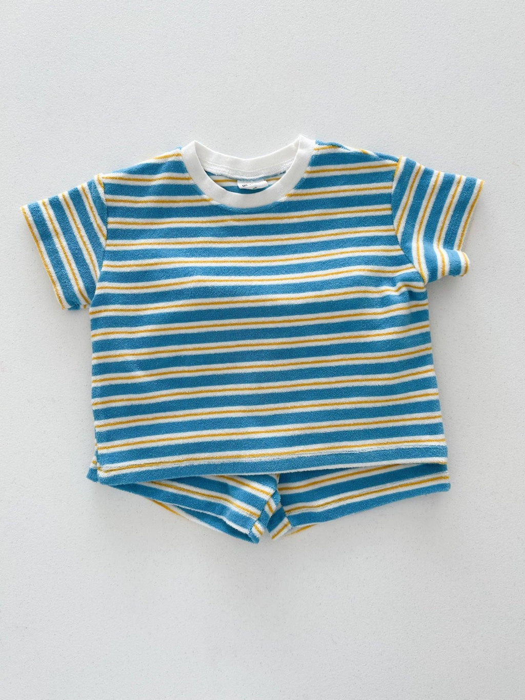 At Noon Kids Stripe Terry Cloth Short Sleeve Top and Shorts Set-4-5T