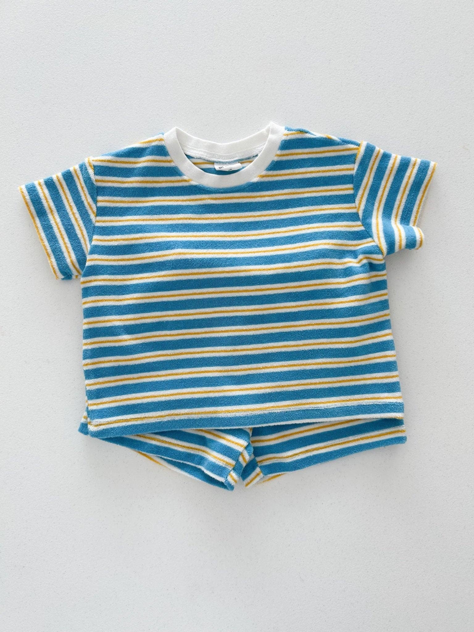 At Noon Kids Stripe Terry Cloth Short Sleeve Top and Shorts Set-4-5T