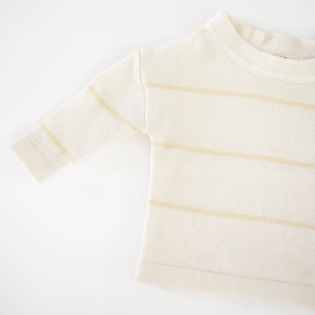 Organic Striped Knit Longsleeve: Vanilla Striped / 9-12M