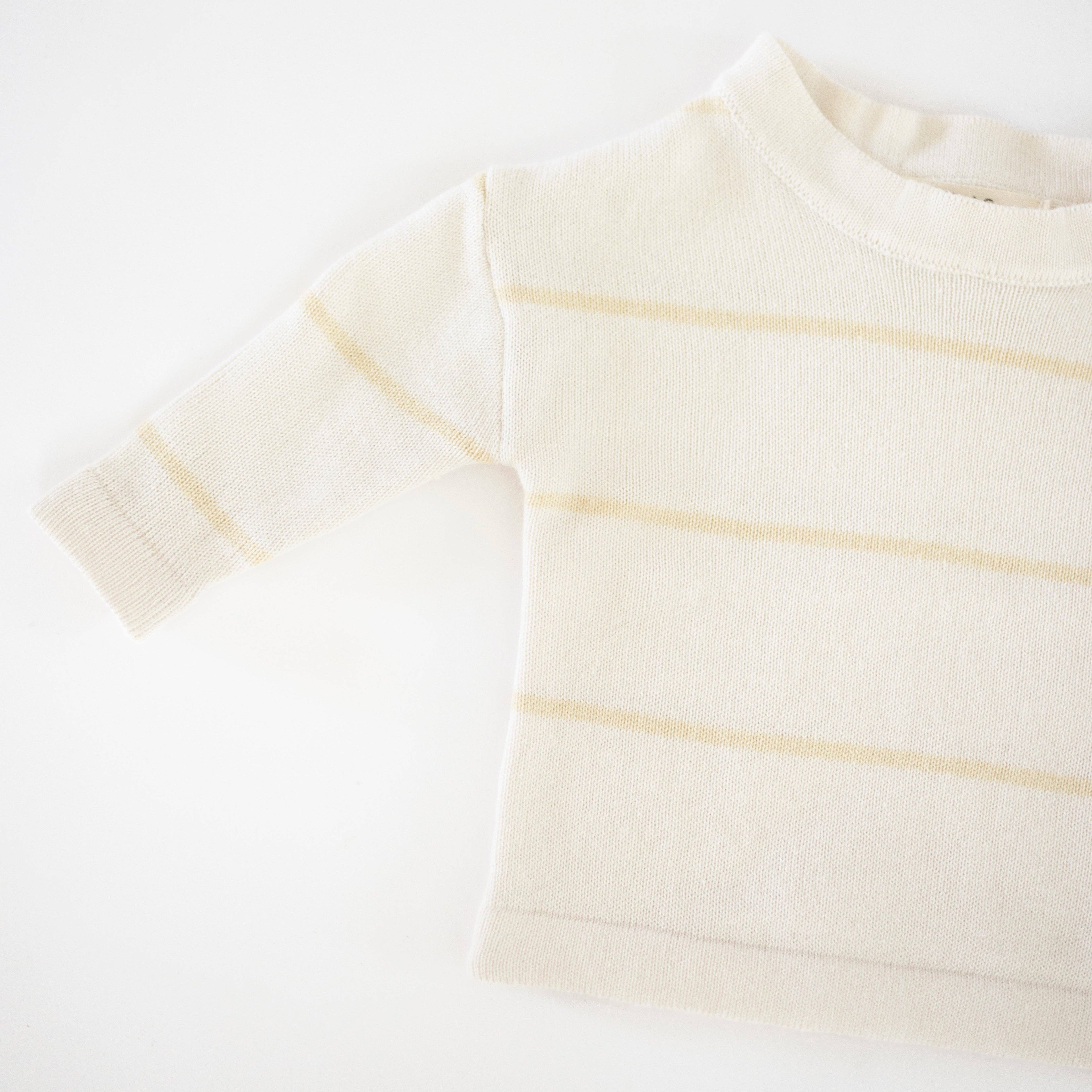 Organic Striped Knit Longsleeve: Vanilla Striped / 18-24M