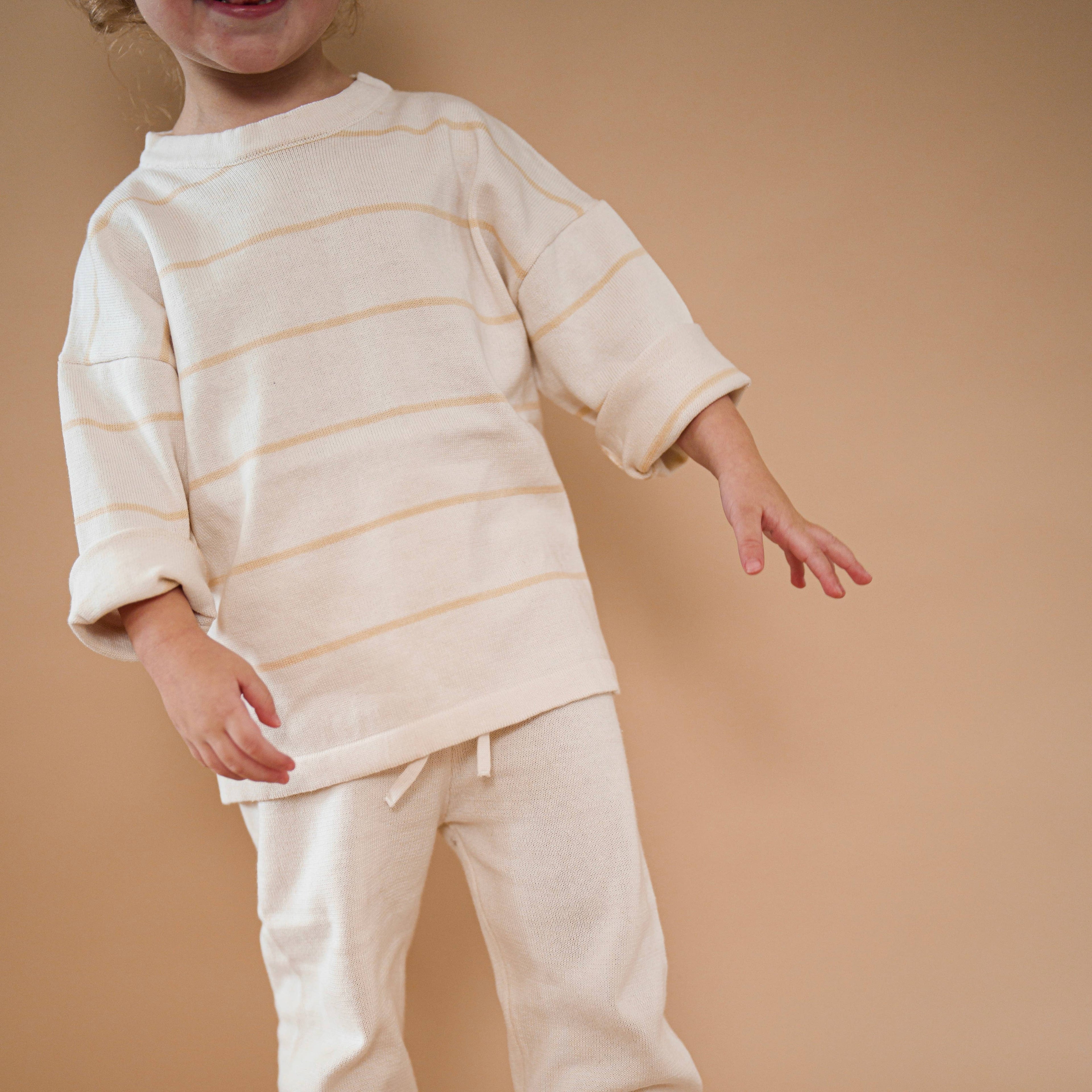 Organic Striped Knit Longsleeve: Vanilla Striped / 18-24M