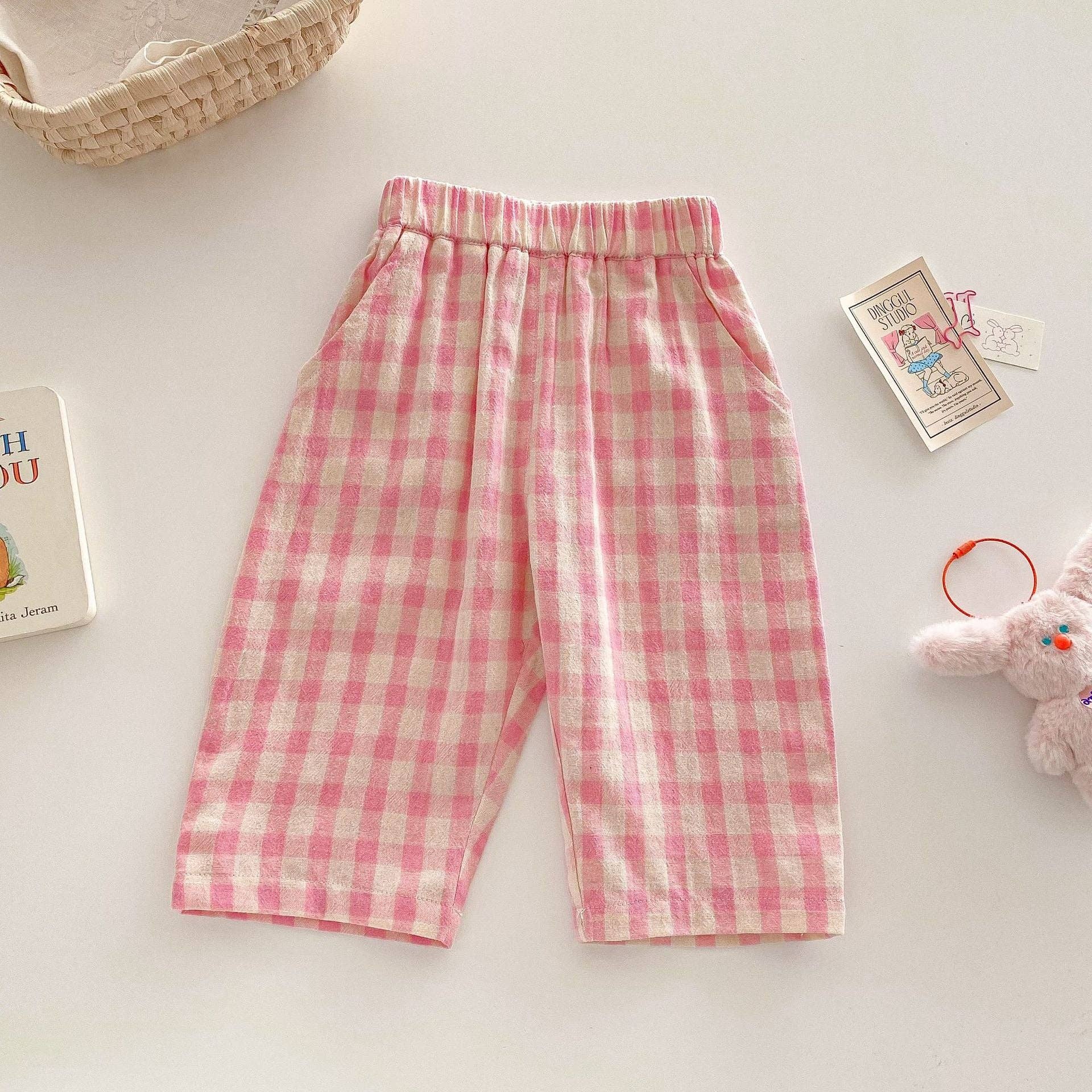 Baby Pink Plaid Pants: Pink / 2-3T