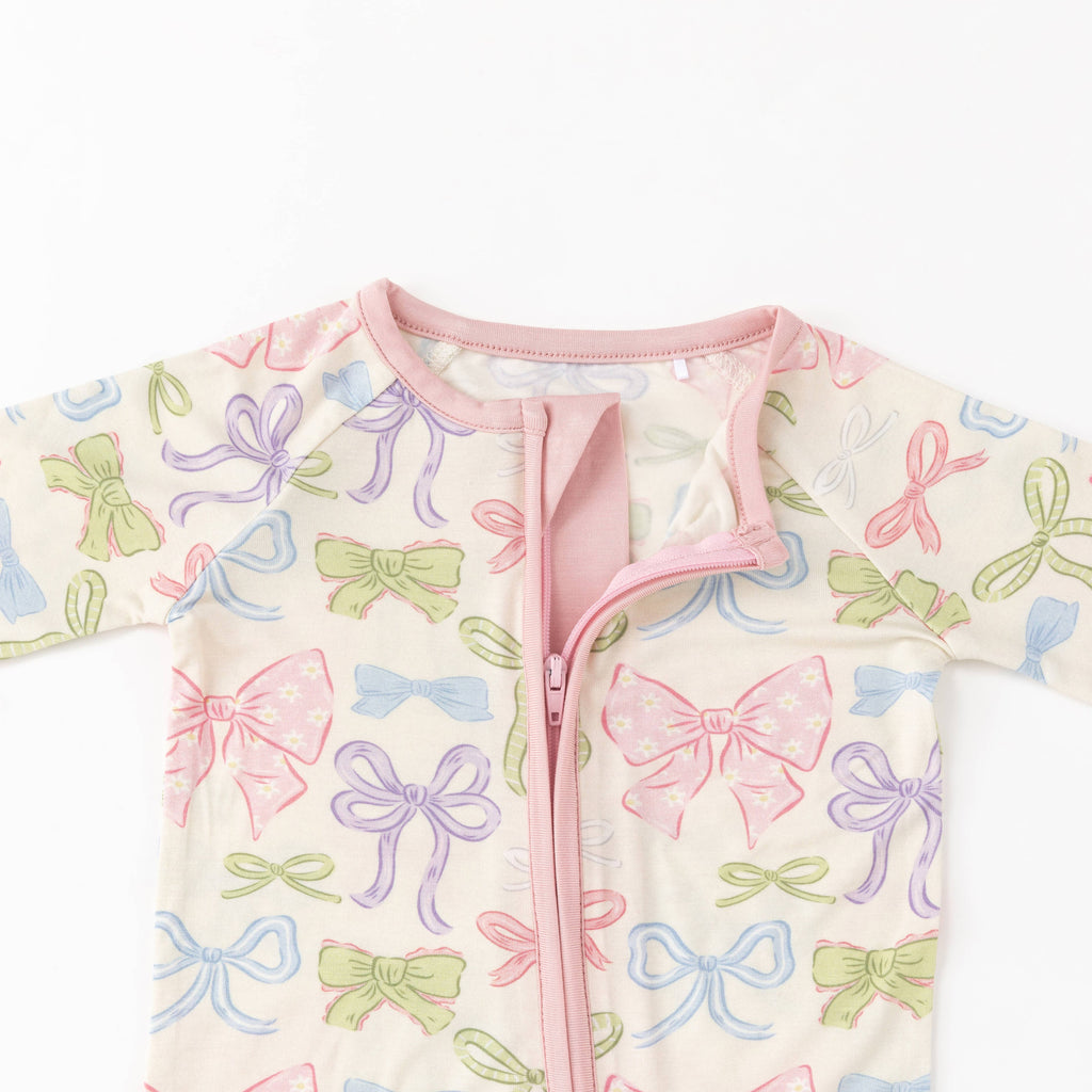 Heirloom Bows (Convertible Zip Footies): 3-6M