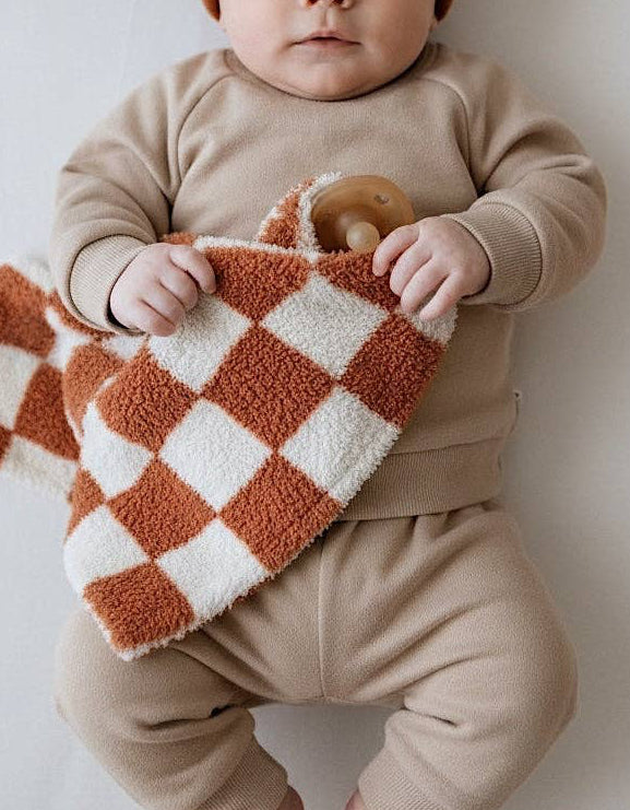 Checkered Plush Baby Lovey | Copper