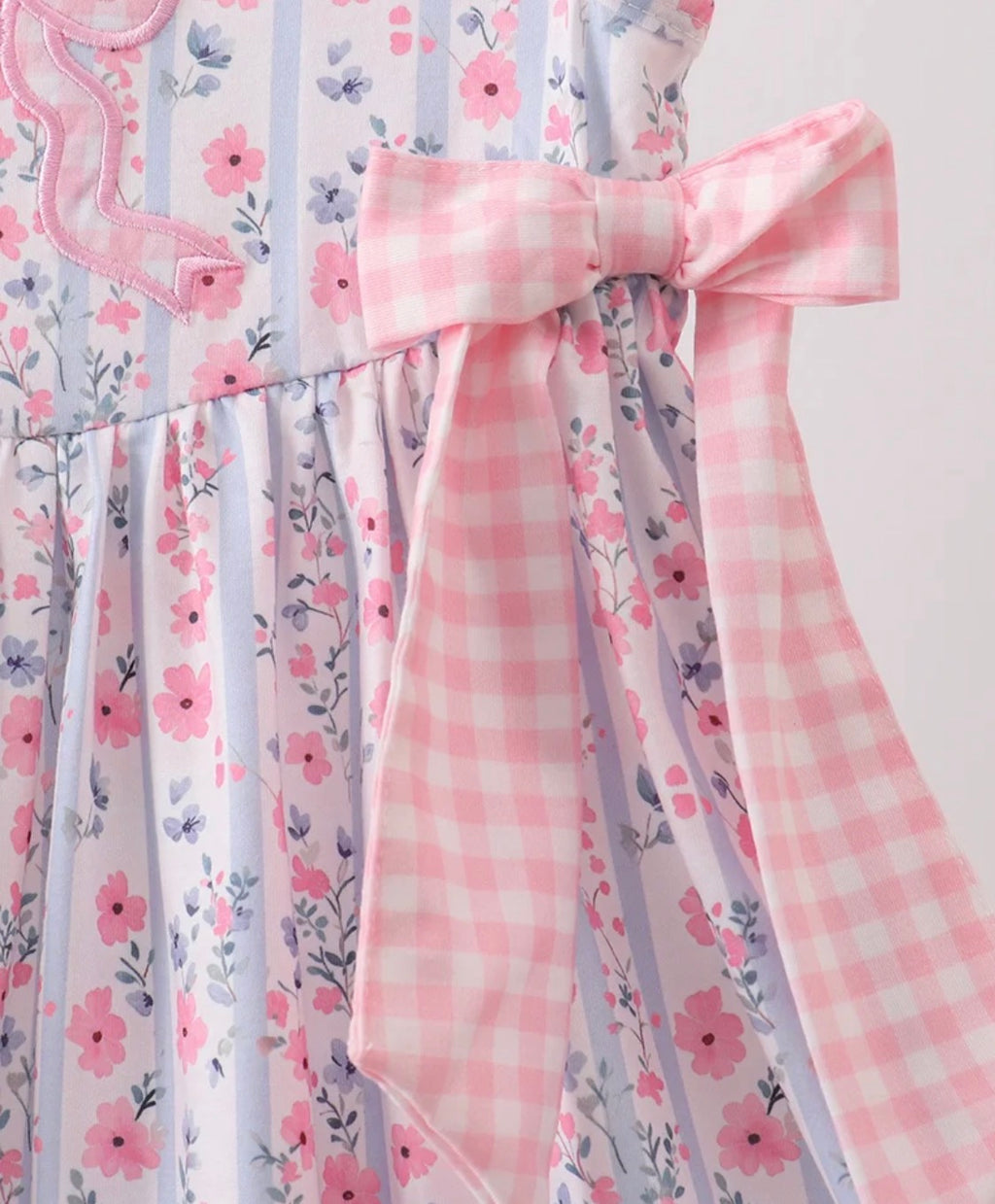 Pink Floral Bow Applique Bow Dress 12 Months