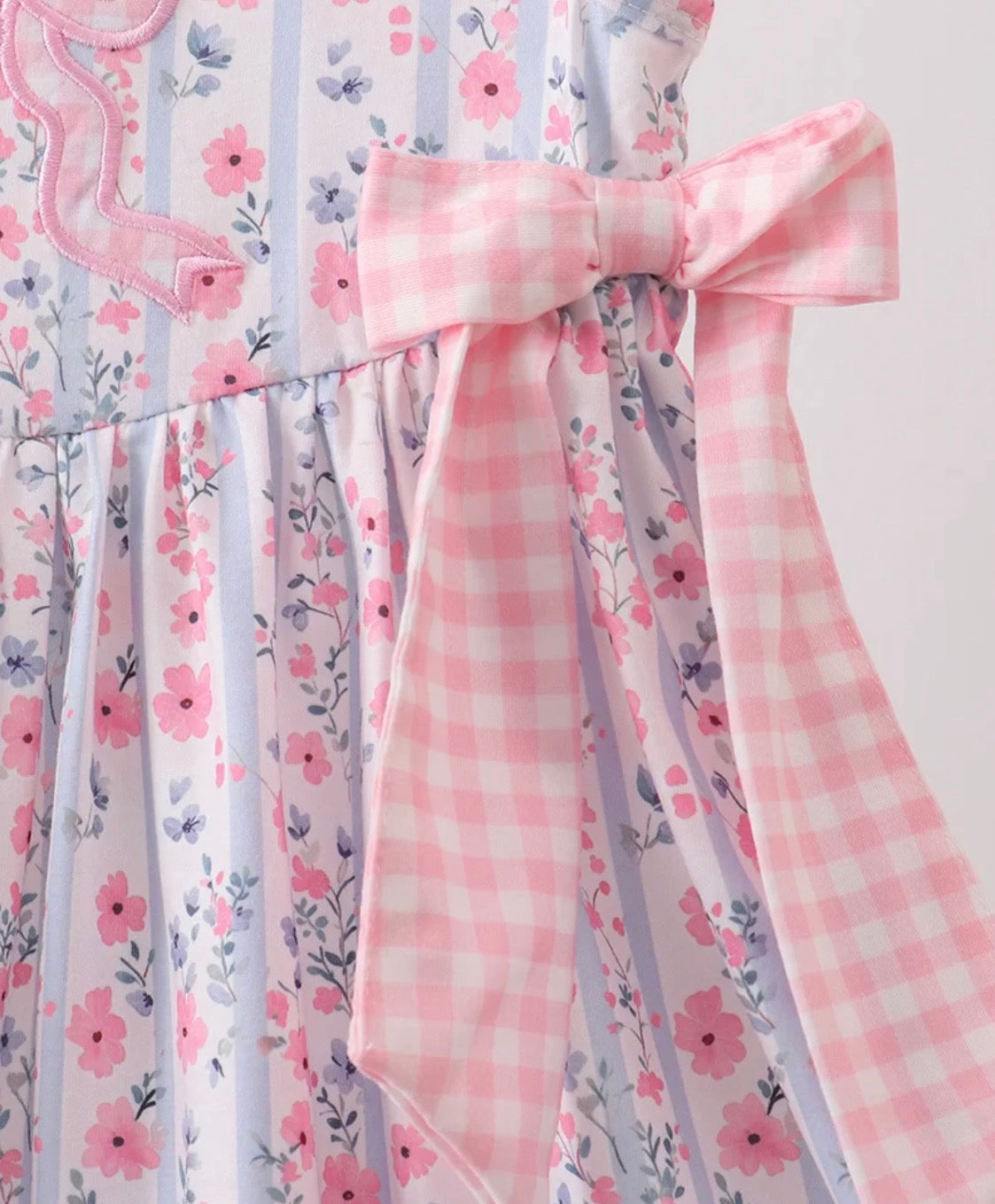 Pink Floral Bow Applique Bow Dress 12 Months