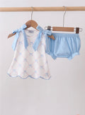 Blue bow ribbon print bloomer set - 18 Months