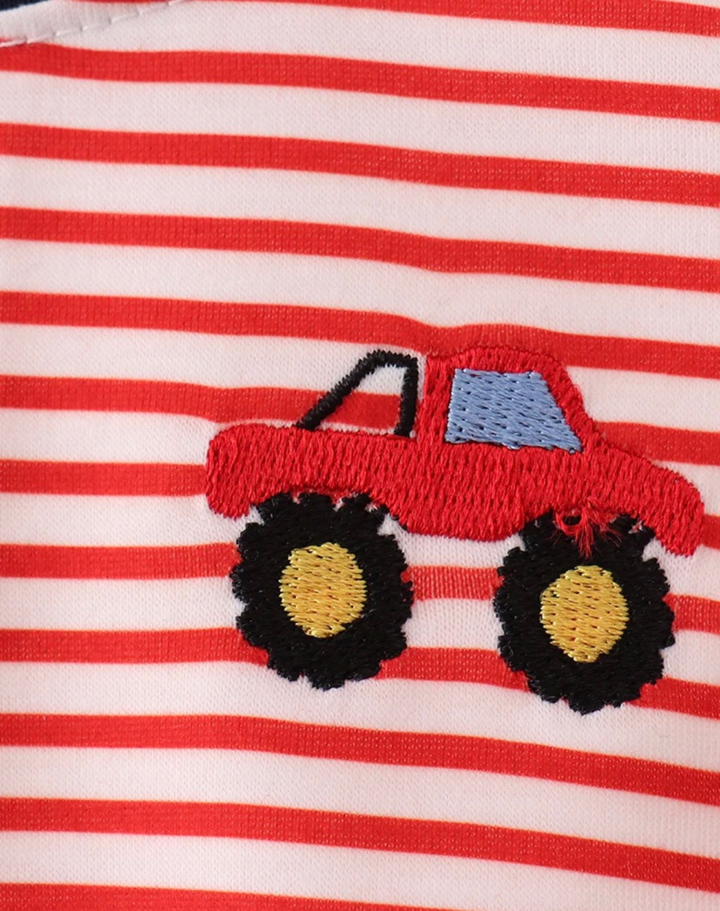 Red Stripe Car Embroidered Bubble - 12 Months