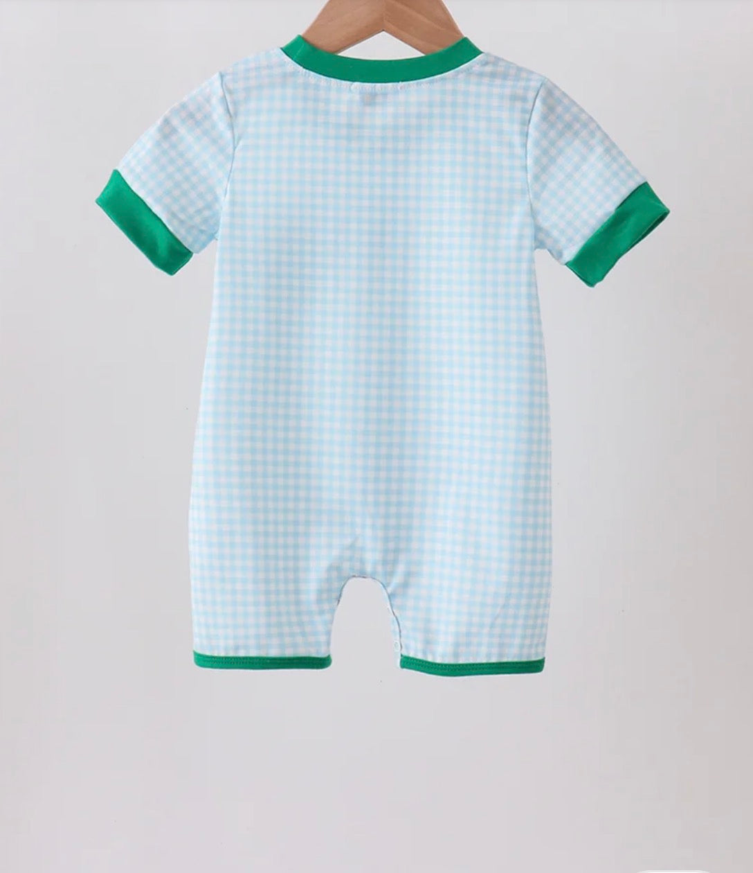 Green grid pocket romper 12 Months