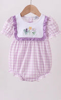 Purple floral embroidery gingham ruffle bubble 18 Months