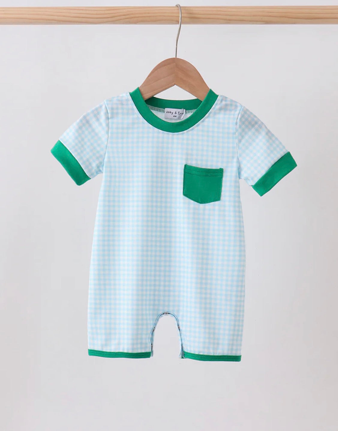 Green grid pocket romper 12 Months