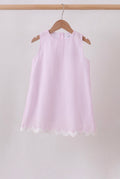 Pink seersucker stripe scalloped dress 4T