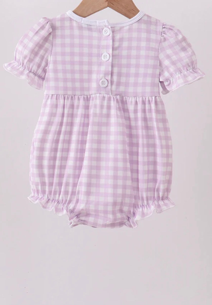 Purple floral embroidery gingham ruffle bubble 18 Months