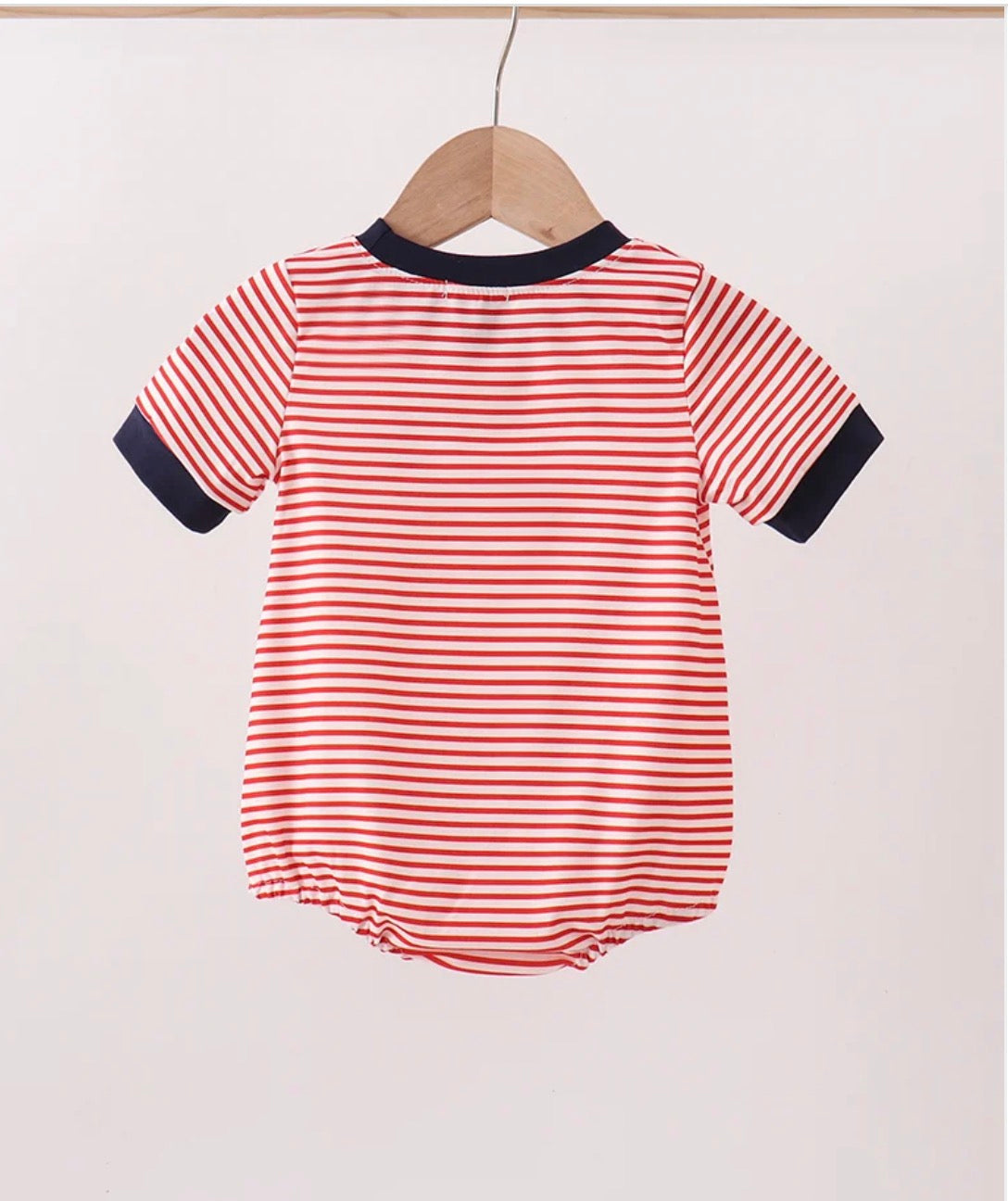 Red Stripe Car Embroidered Bubble - 12 Months