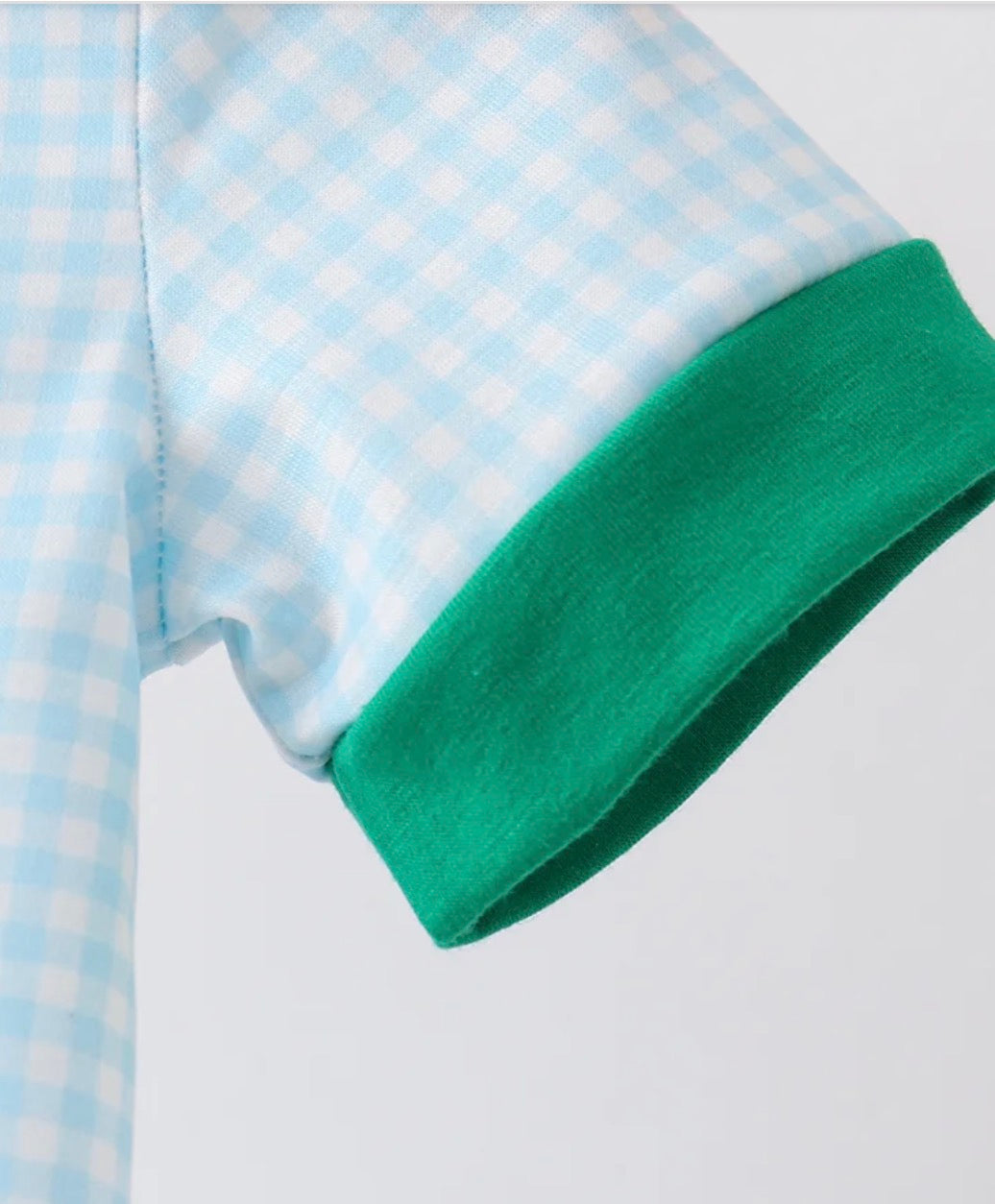 Green grid pocket romper 12 Months