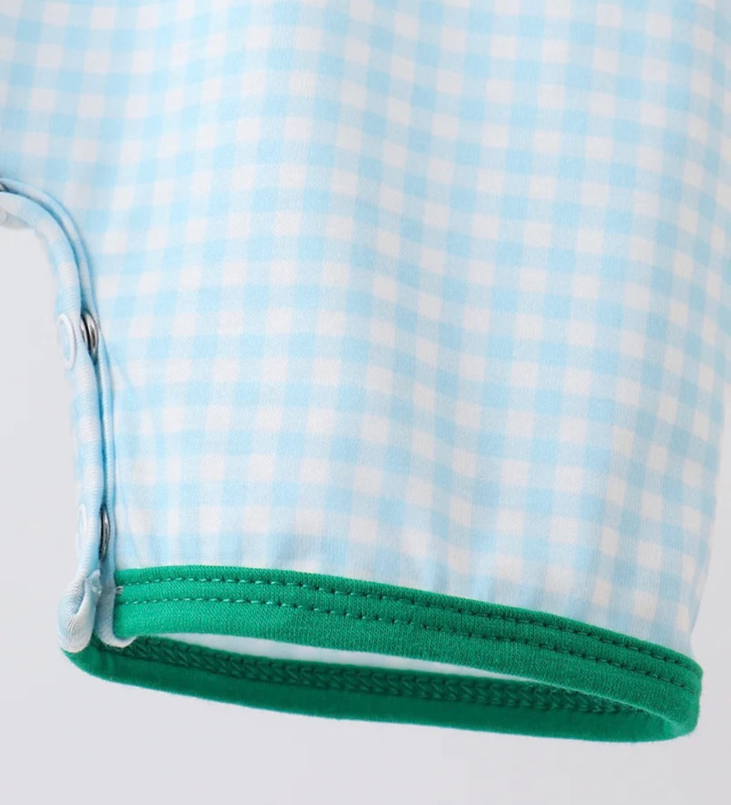 Green grid pocket romper 12 Months