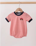 Red Stripe Car Embroidered Bubble - 12 Months