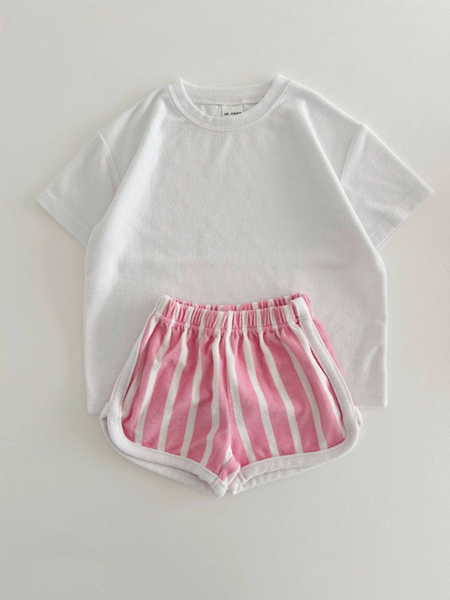 [At Noon Exclusive] Kids Terry Cloth Stripe Shorts - Pink / 4-5T
