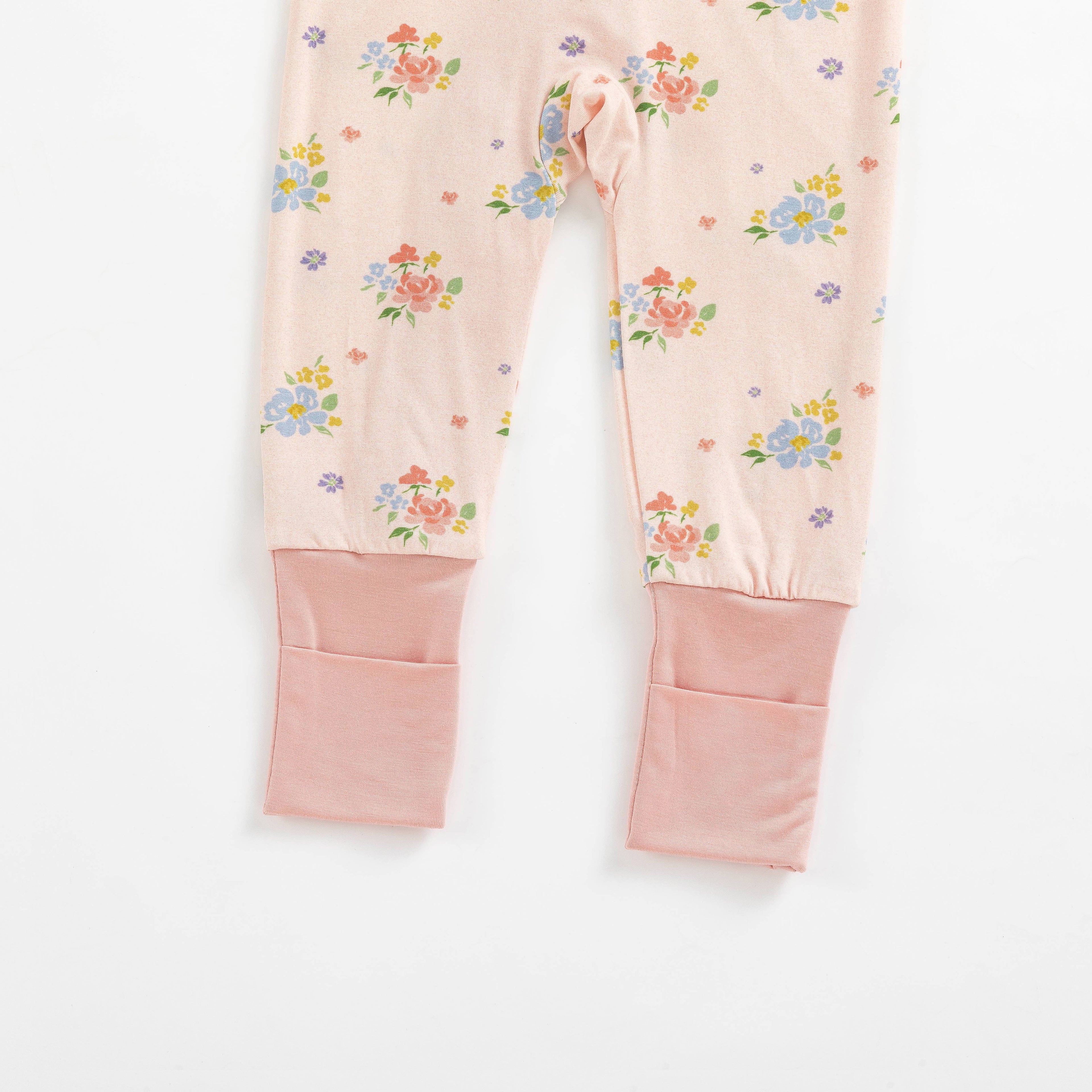 Blush Bloom (Convertible Zip Footies): 3-6M