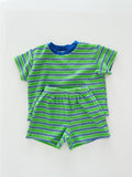 At Noon Kids Stripe Terry Cloth Short Sleeve Top and Shorts Set Green: 6-12m