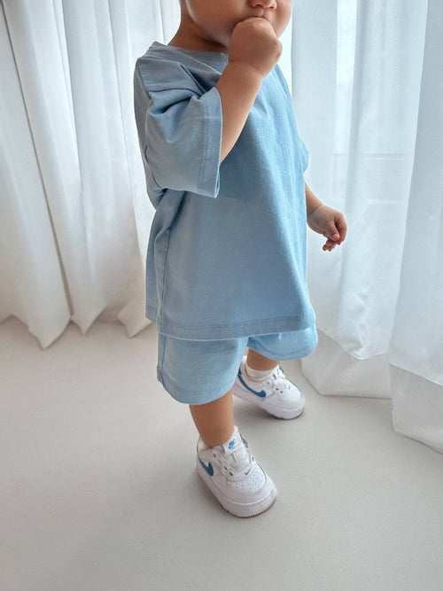 At Noon Baby/ Kids T-Shirt and Shorts Set: Blue / 3-4T