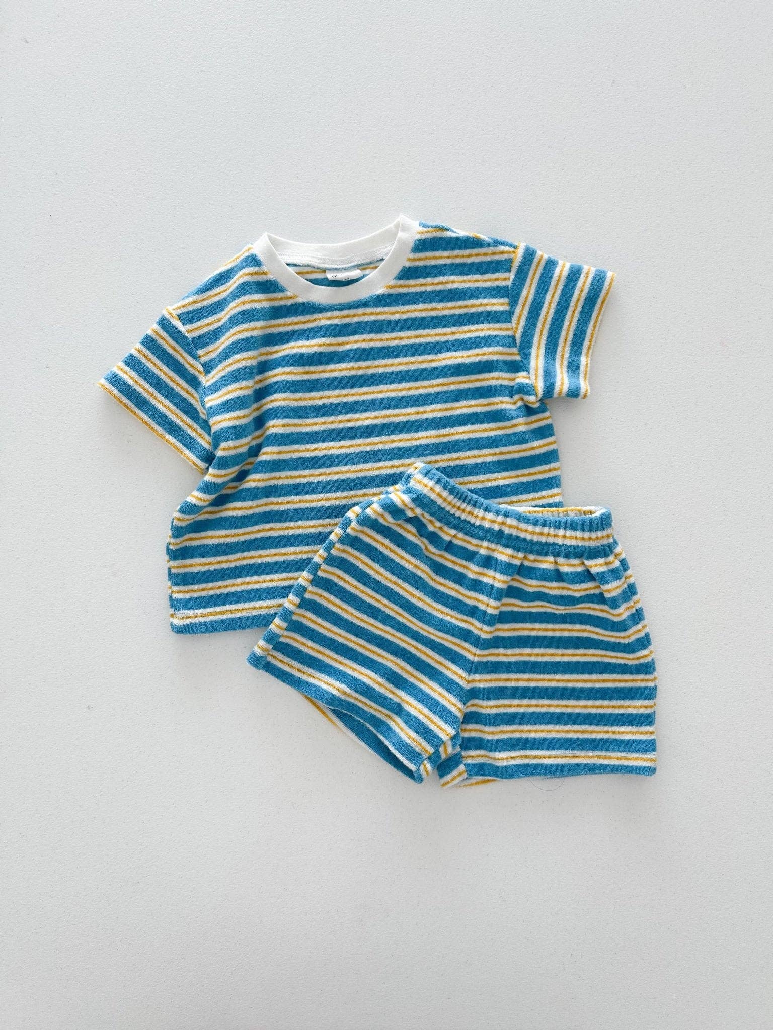 At Noon Kids Stripe Terry Cloth Short Sleeve Top and Shorts Set-4-5T