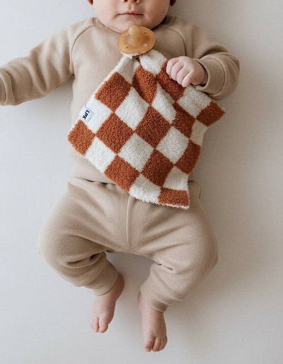 Checkered Plush Baby Lovey | Copper