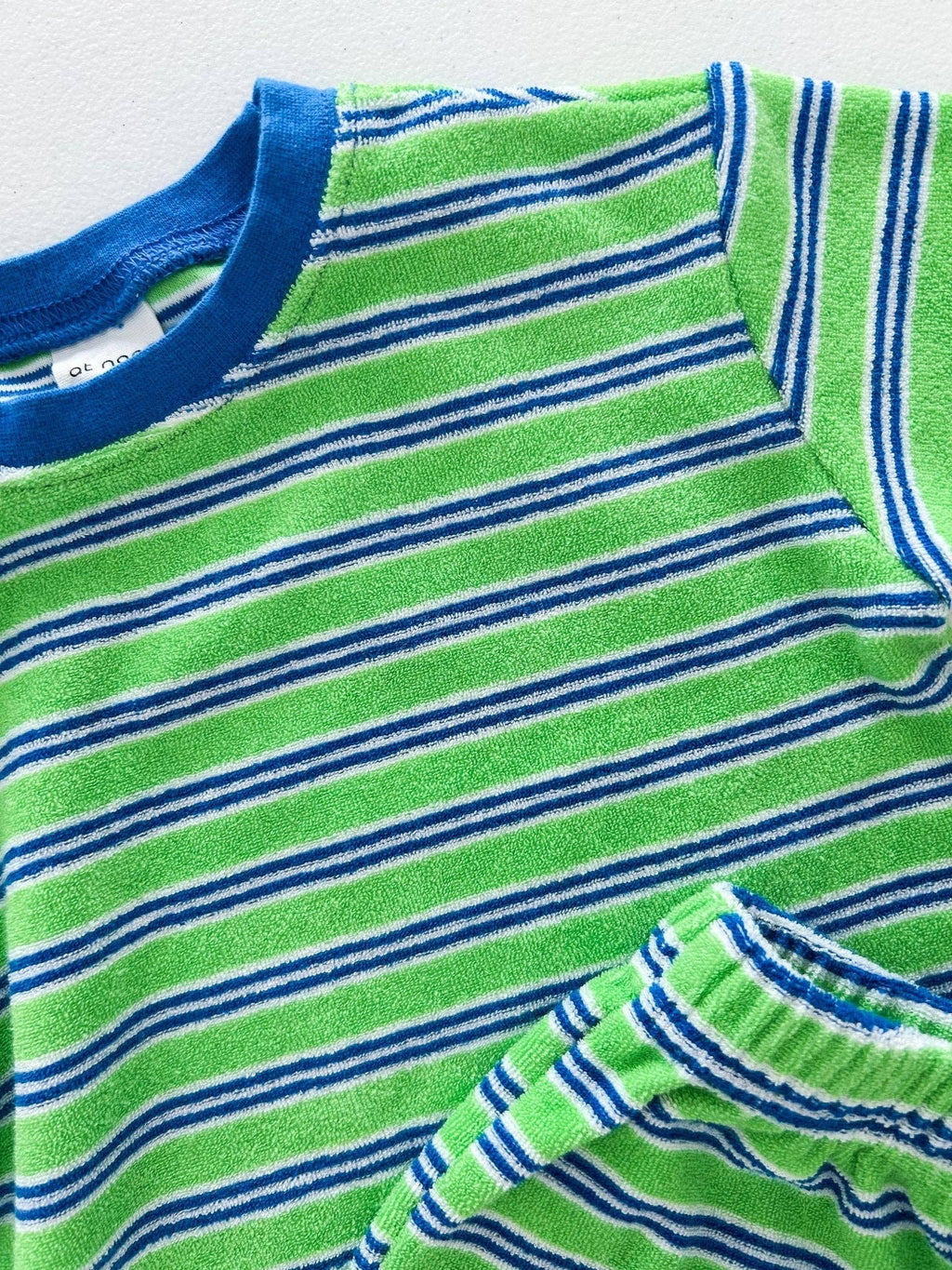 At Noon Kids Stripe Terry Cloth Short Sleeve Top and Shorts Set Green: 6-12m