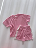 [At Noon Original Design] Kids Terry Cloth Short Sleeve Top and Shorts Set Pink: 3-4T
