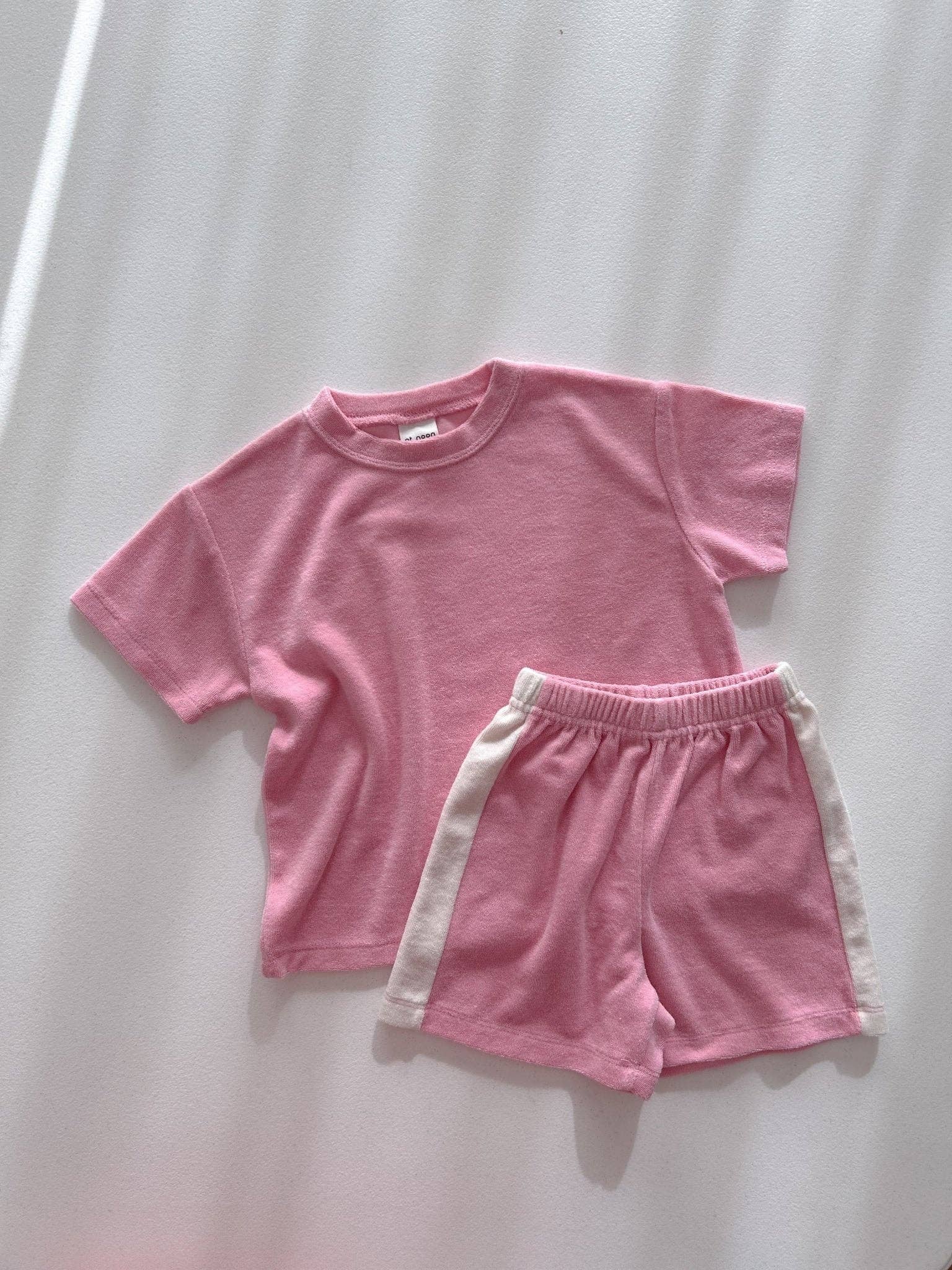 [At Noon Original Design] Kids Terry Cloth Short Sleeve Top and Shorts Set Pink: 3-4T